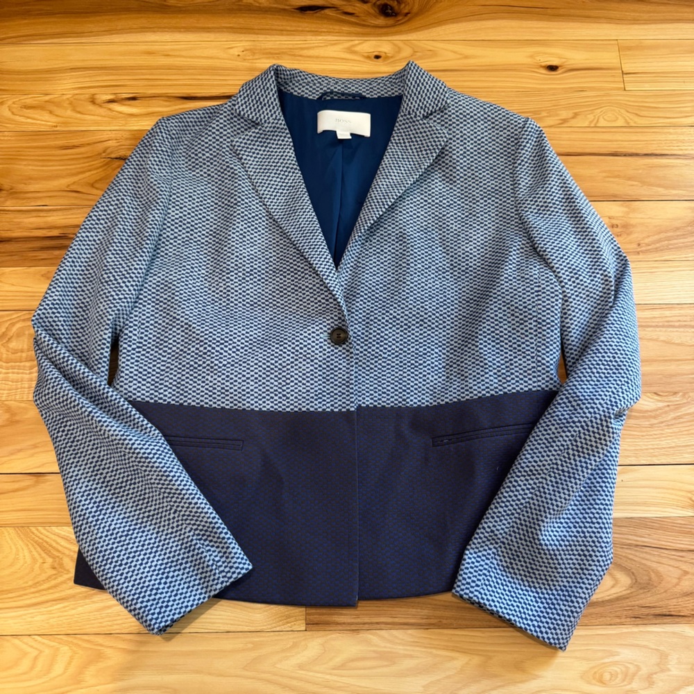 BOSS Hugo Boss Jomalara Color Block Two Tone Tweed Blazer in Blue